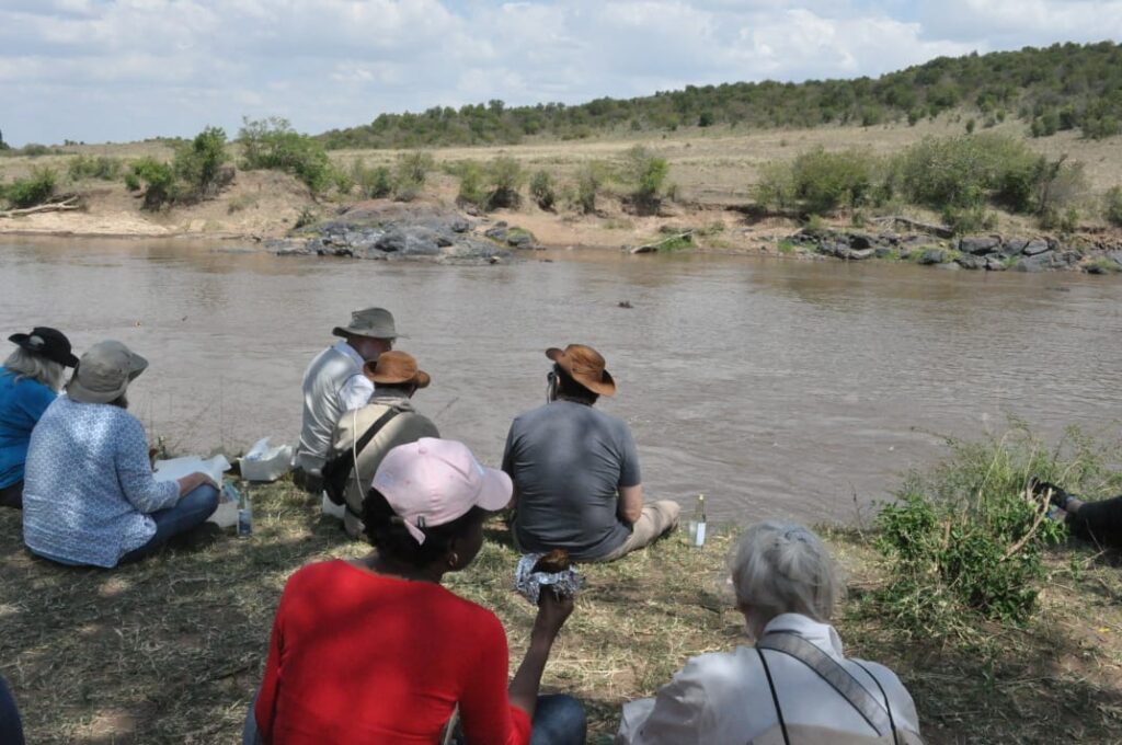 Tourists Watching Wildlife by River